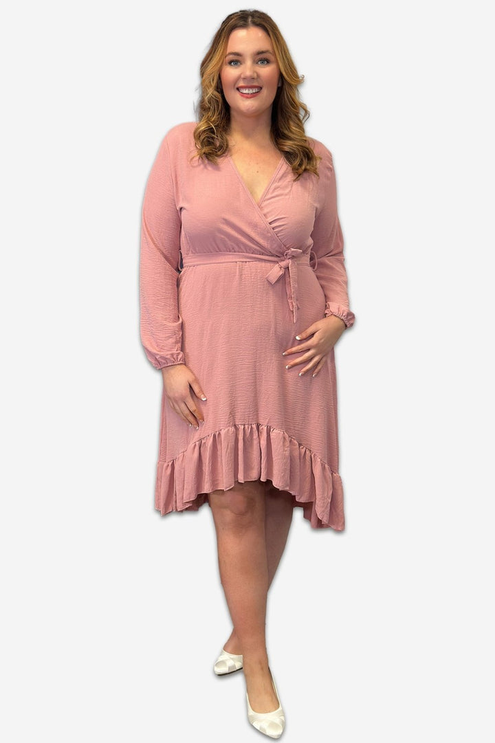 Wrap Plus Size Dress with Ruffle Detail in Black, Pink or Forest Green - Curvy Chic Boutique
