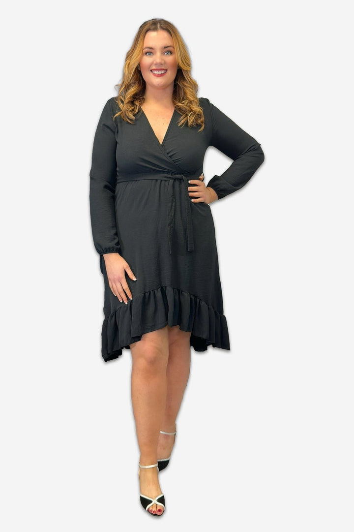 Wrap Plus Size Dress with Ruffle Detail in Black, Pink or Forest Green - Curvy Chic Boutique