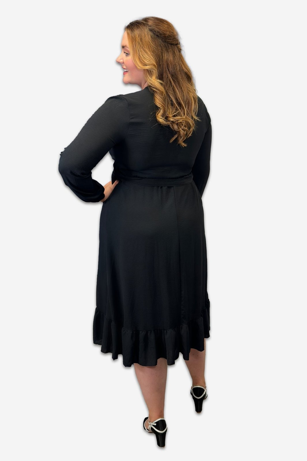 Wrap Plus Size Dress with Ruffle Detail in Black, Pink or Forest Green - Curvy Chic Boutique
