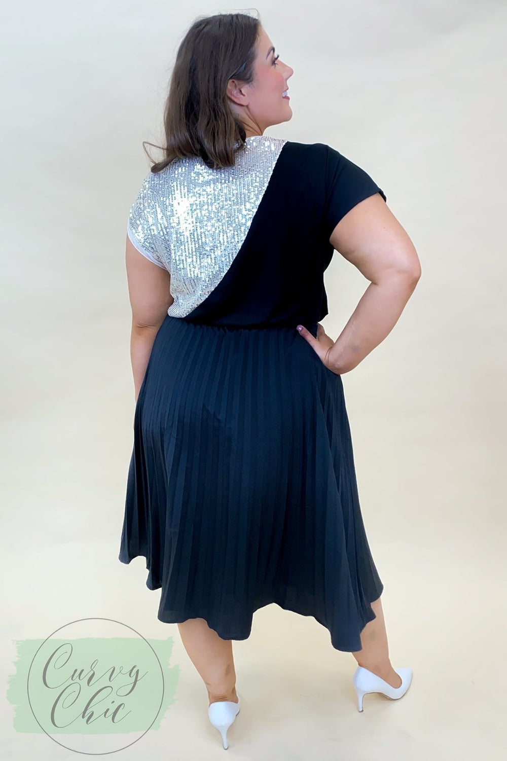 Black & Champagne Half Sequin Plus Size Top - Curvy Chic Boutique