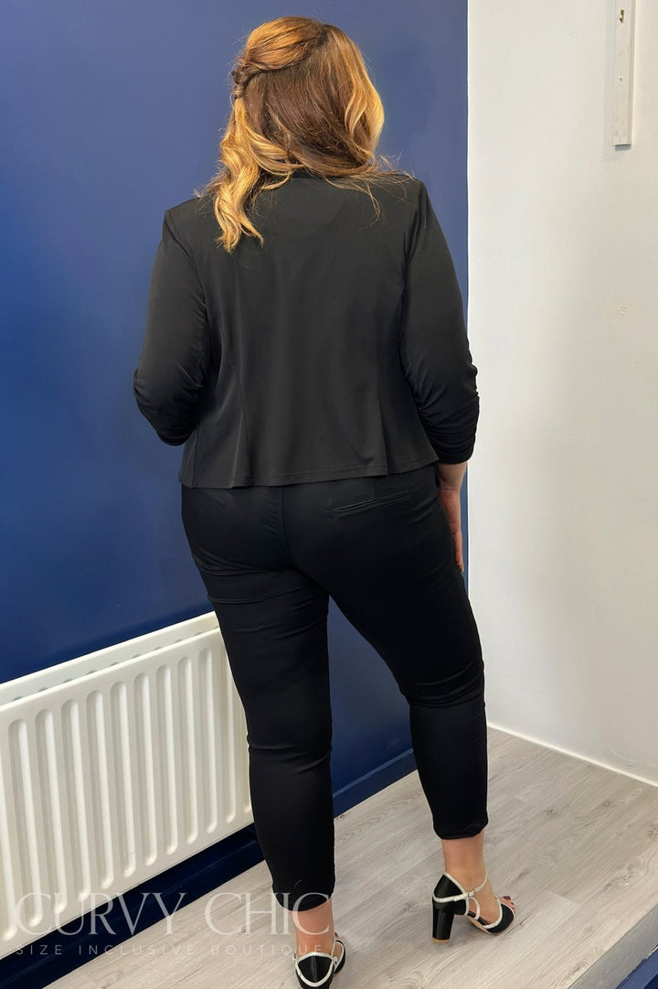 Black Cropped Plus Size Collared Jacket - Curvy Chic Boutique
