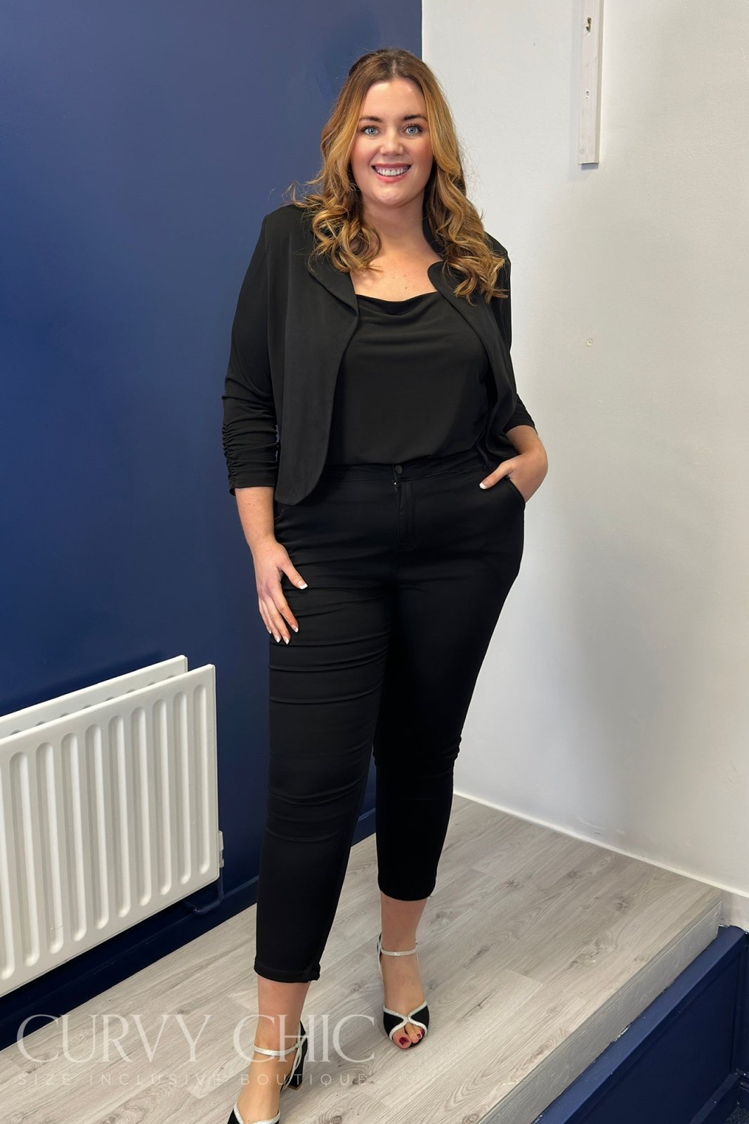 Black Cropped Plus Size Collared Jacket - Curvy Chic Boutique