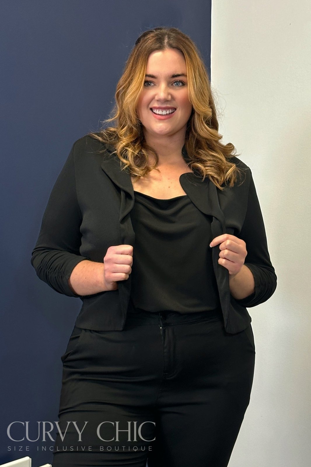 Black Cropped Plus Size Collared Jacket - Curvy Chic Boutique