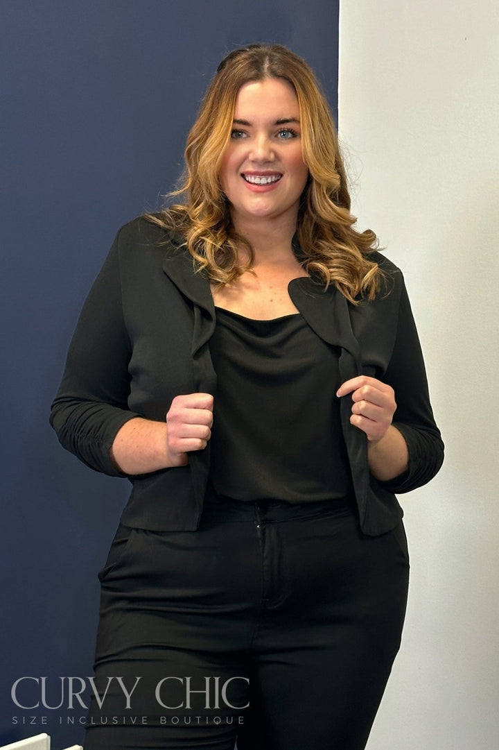 Black Cropped Plus Size Collared Jacket - Curvy Chic Boutique