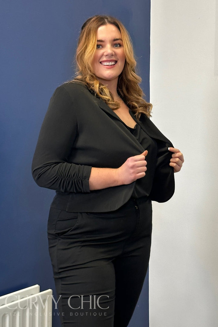 Black Cropped Plus Size Collared Jacket - Curvy Chic Boutique