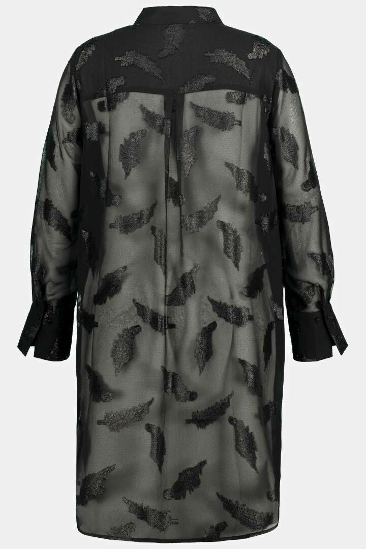 Black Metallic Jacquard Feather Chiffon Tunic Blouse - Curvy Chic Boutique