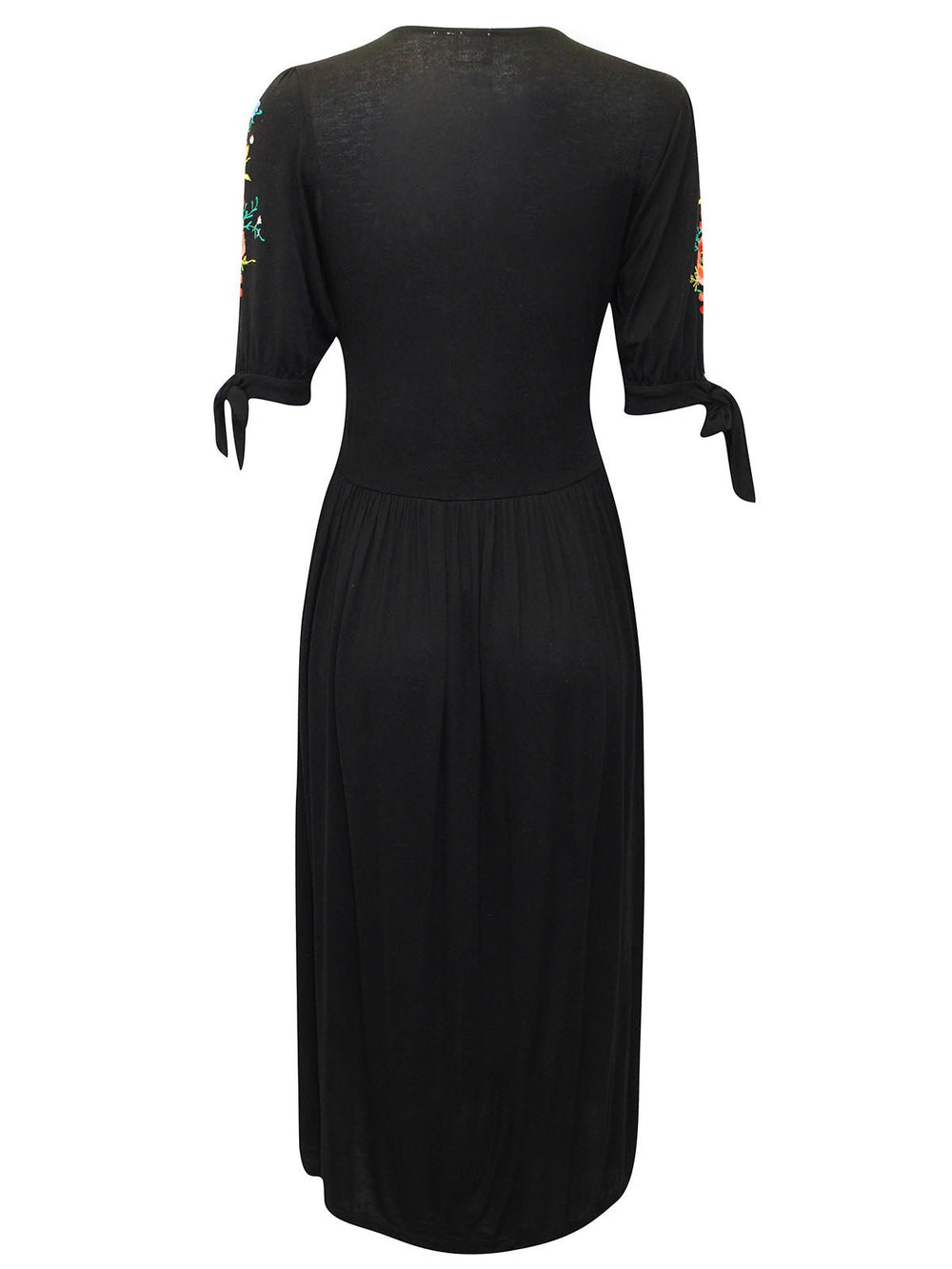 Black Plus Size Short Sleeve Button Down Floral Embroidered Dress - Curvy Chic Boutique