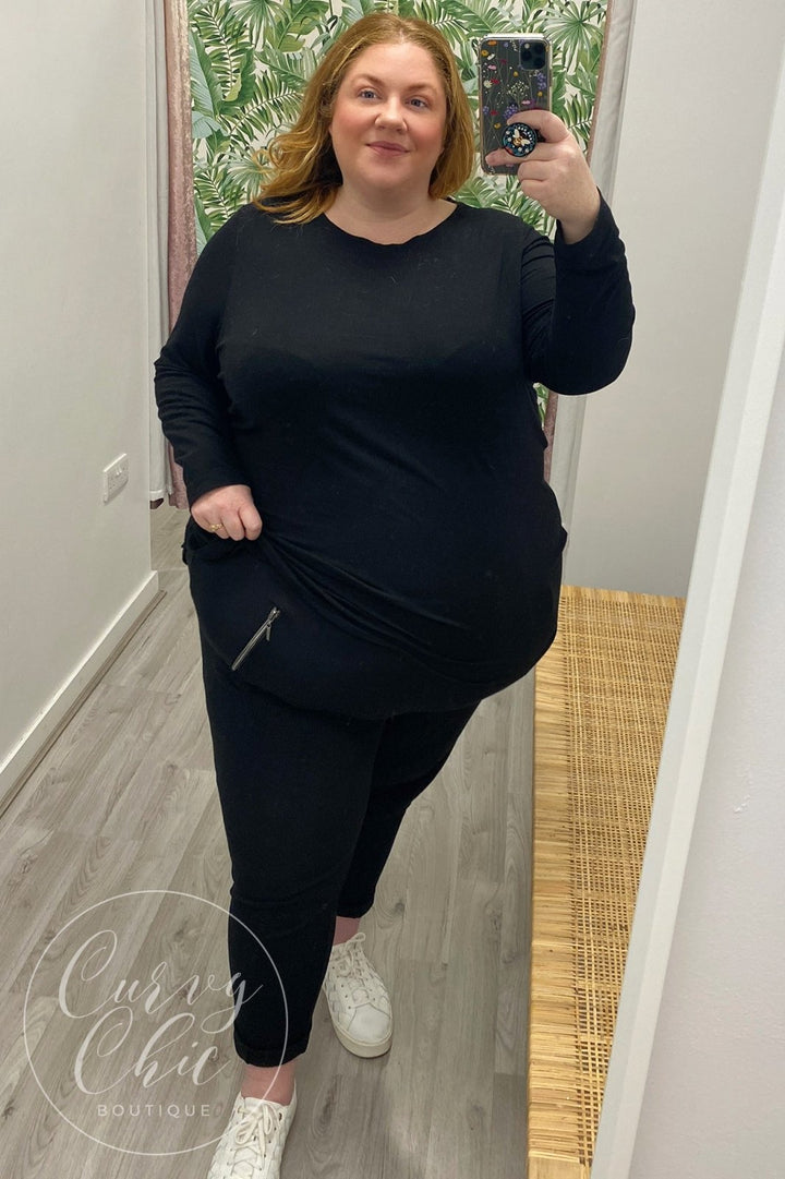 Black Stretch Trouser with zip pockets - Curvy Chic Boutique