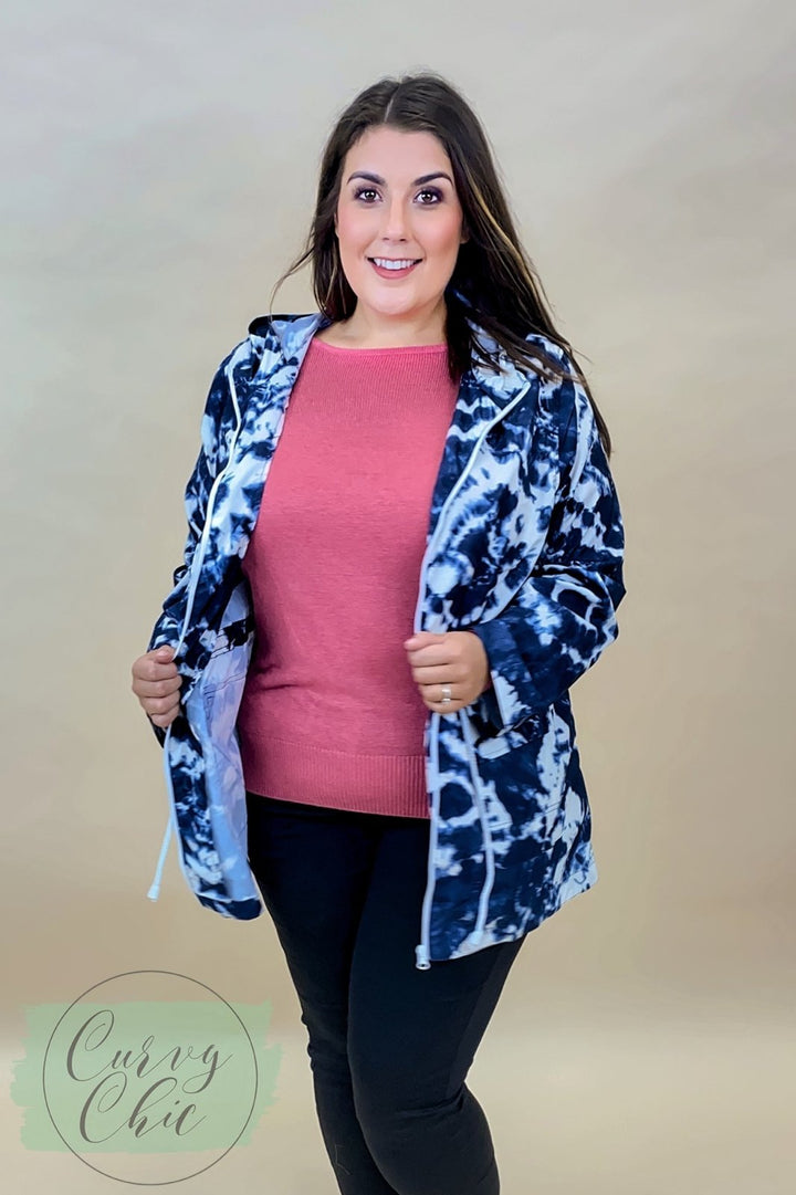 Blue Tie Dye Rain Mac - Curvy Chic Boutique