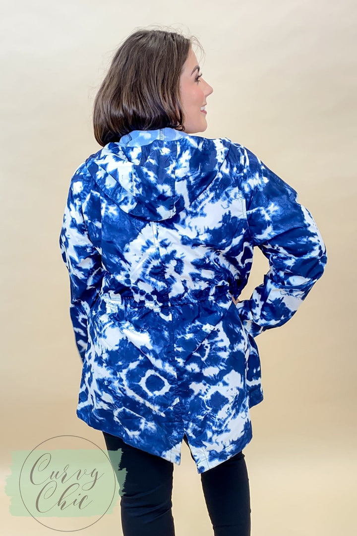 Blue Tie Dye Rain Mac - Curvy Chic Boutique