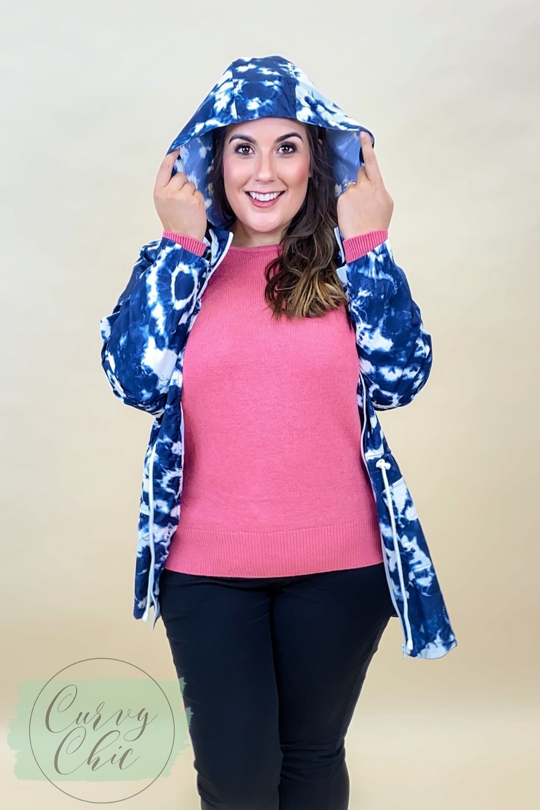 Blue Tie Dye Rain Mac - Curvy Chic Boutique