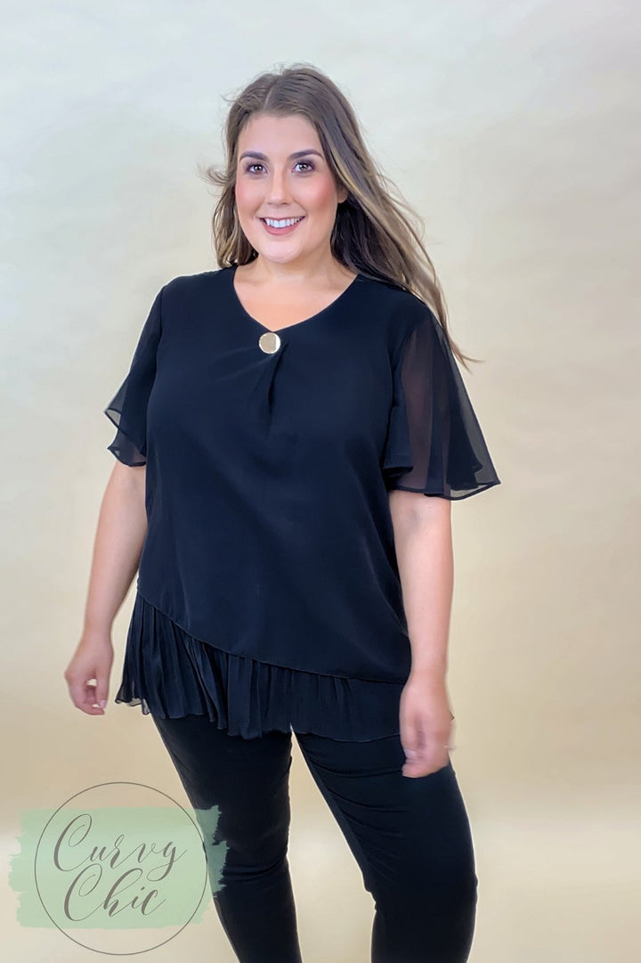 Frill Hem Chiffon Top - Curvy Chic Boutique