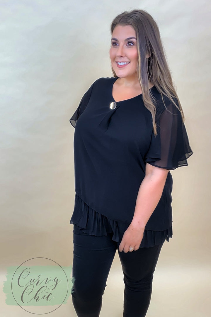 Frill Hem Chiffon Top - Curvy Chic Boutique