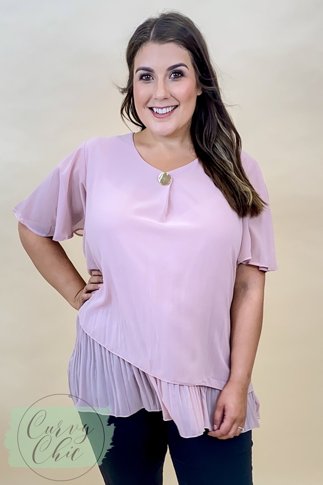 Frill Hem Chiffon Top - Curvy Chic Boutique