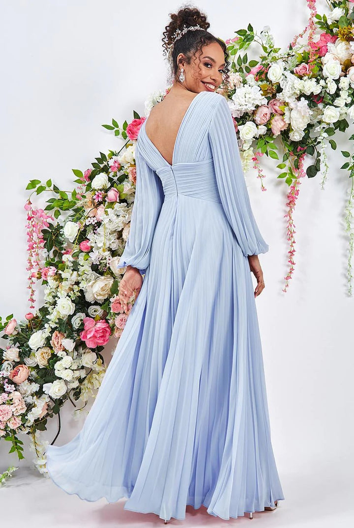 Goddiva Plus Size Balloon Sleeve Maxi Dress in Duskyblue - Curvy Chic Boutique