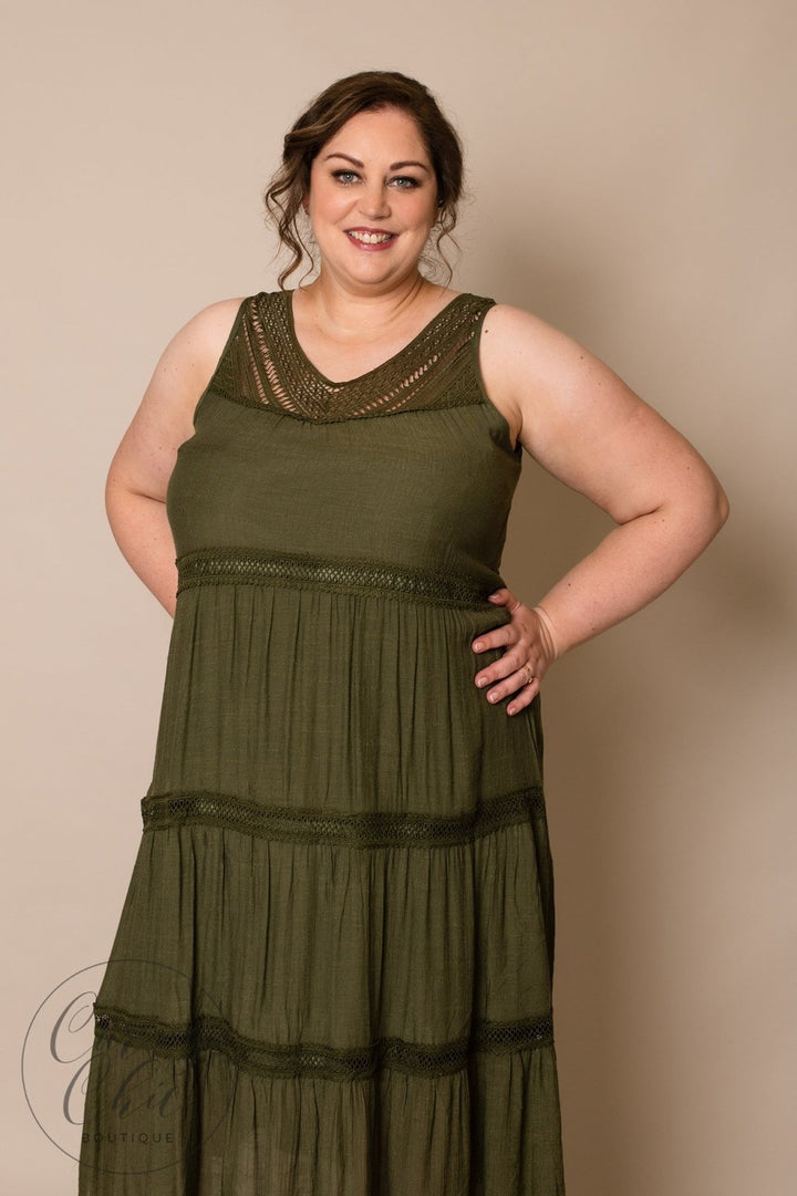 Green Cotton Style Plus Style Maxi Dress - Curvy Chic Boutique
