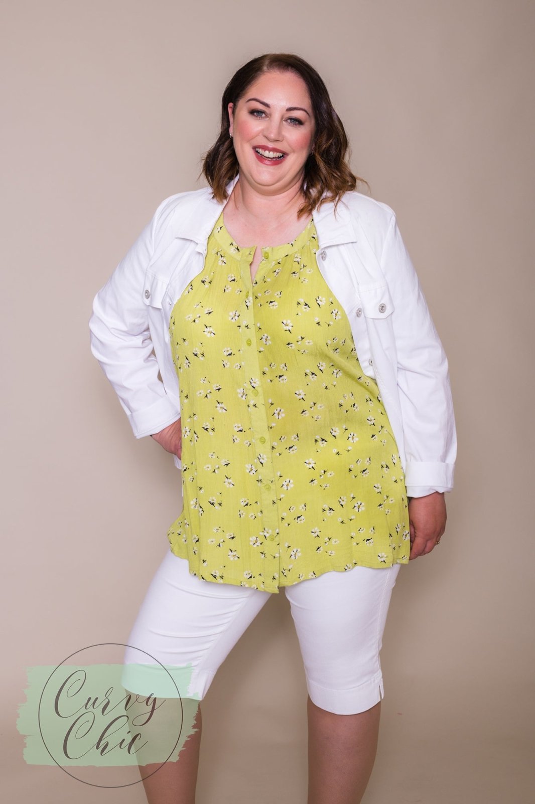 Green Floral Top with Short Sleeves - Curvy Chic Boutique