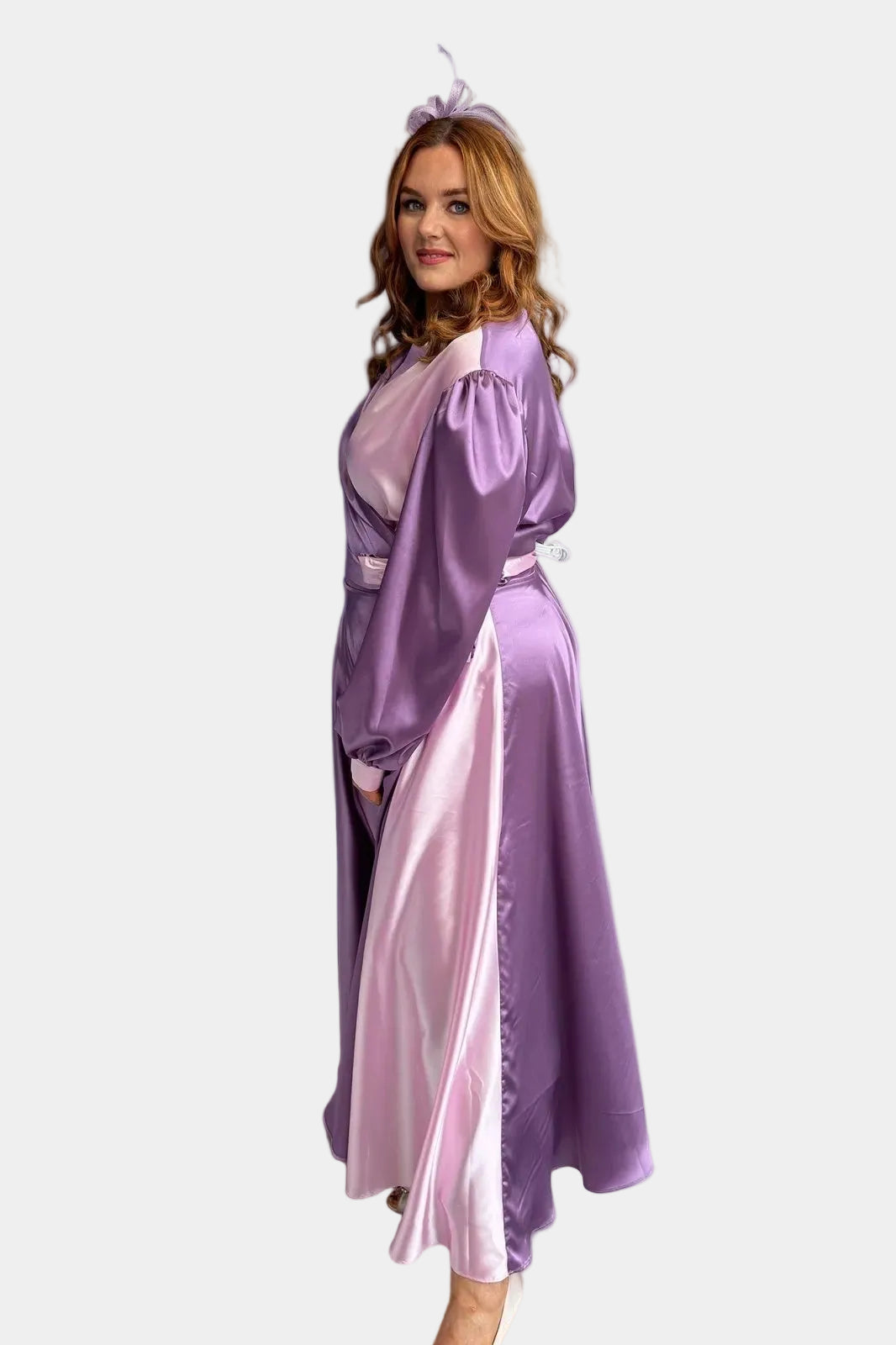Long Sleeve Plus Size Satin Style Duo Colour Maxi Wrap Dress - Curvy Chic Boutique
