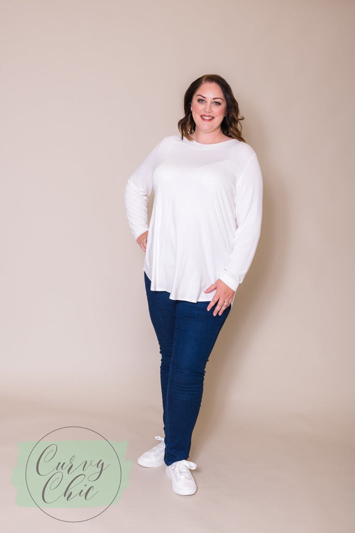 Long sleeve Top with Back Button Detail - Ivory - Curvy Chic Boutique