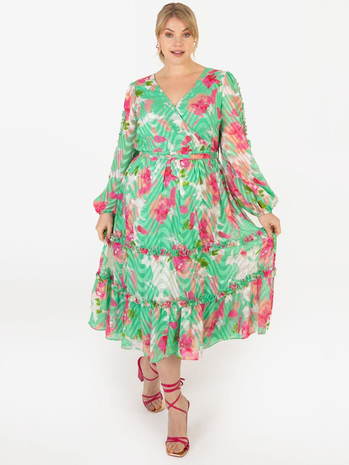 Lovedrobe Luxe Plus Size Green Abstract Print Midi Dress - Curvy Chic Boutique