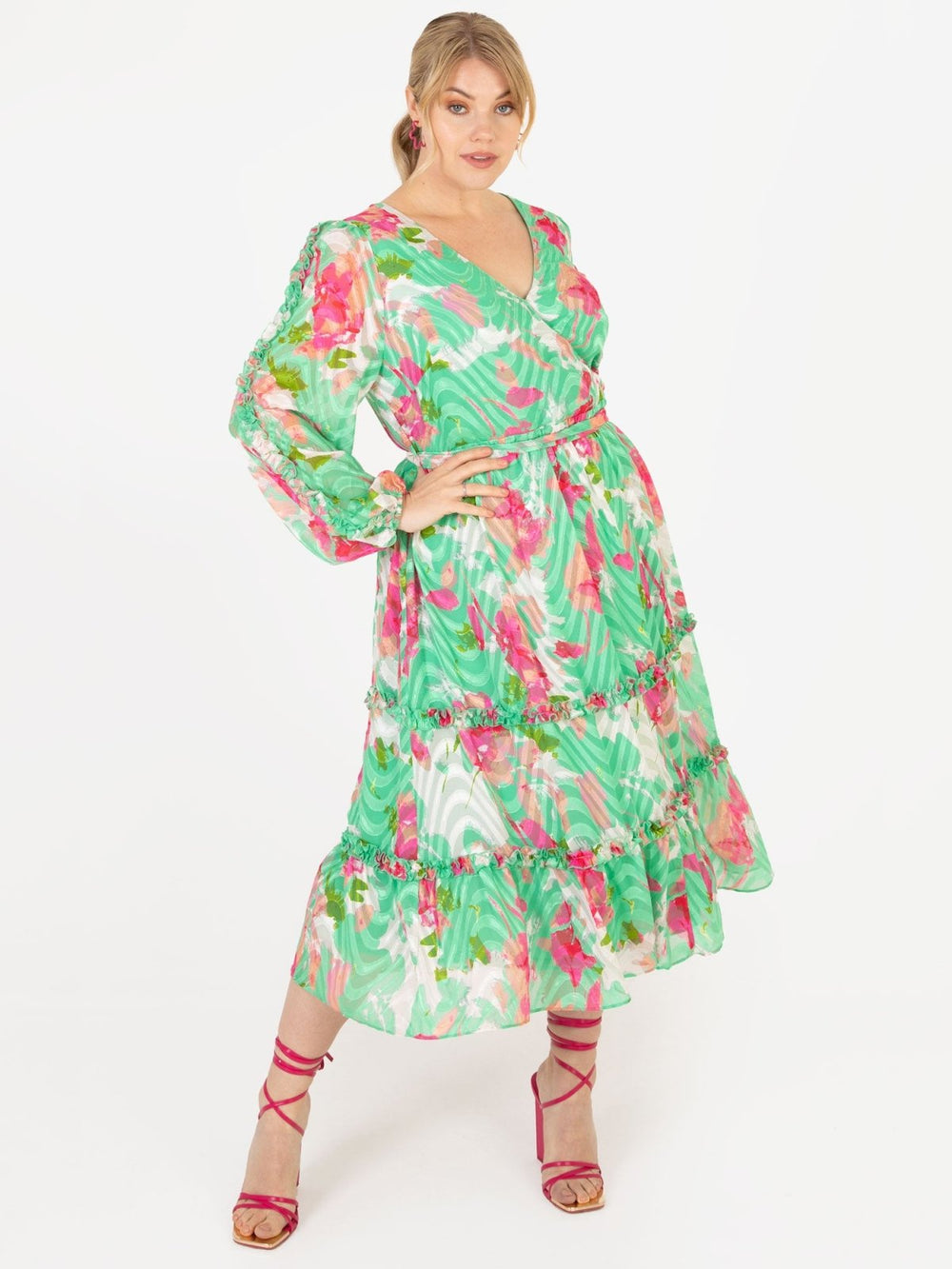 Lovedrobe Luxe Plus Size Green Abstract Print Midi Dress - Curvy Chic Boutique