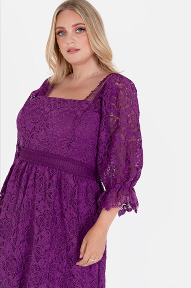 Lovedrobe Luxe Plus Size Purple Floral Lace Midaxi Dress - Curvy Chic Boutique