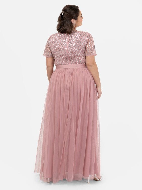 Maya plus size dusty pink evening dress full length back view - Curvy Chic Boutique