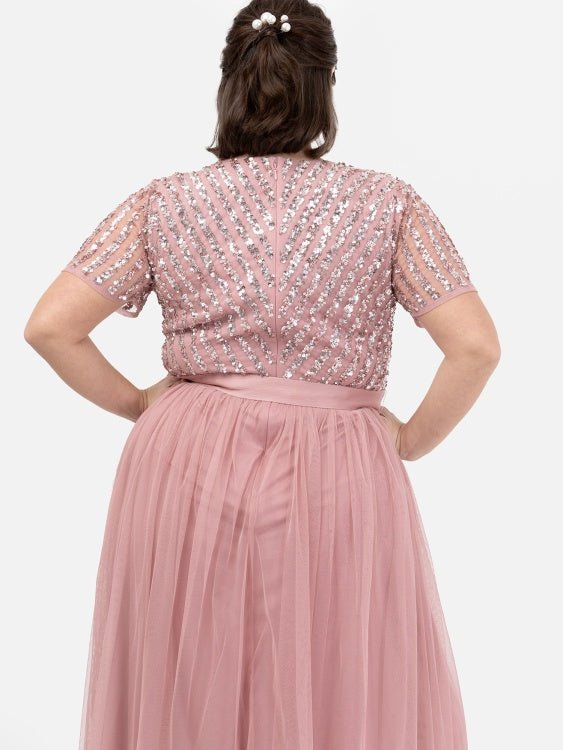 Maya plus size dusty pink evening dress details back view - Curvy Chic Boutique