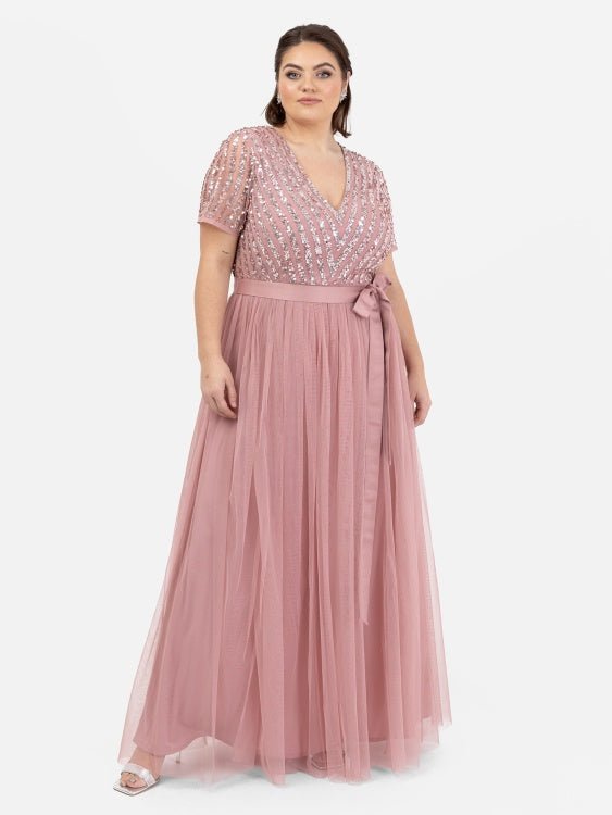Maya plus size dusty pink embellished maxi dress front view - Curvy Chic Boutique