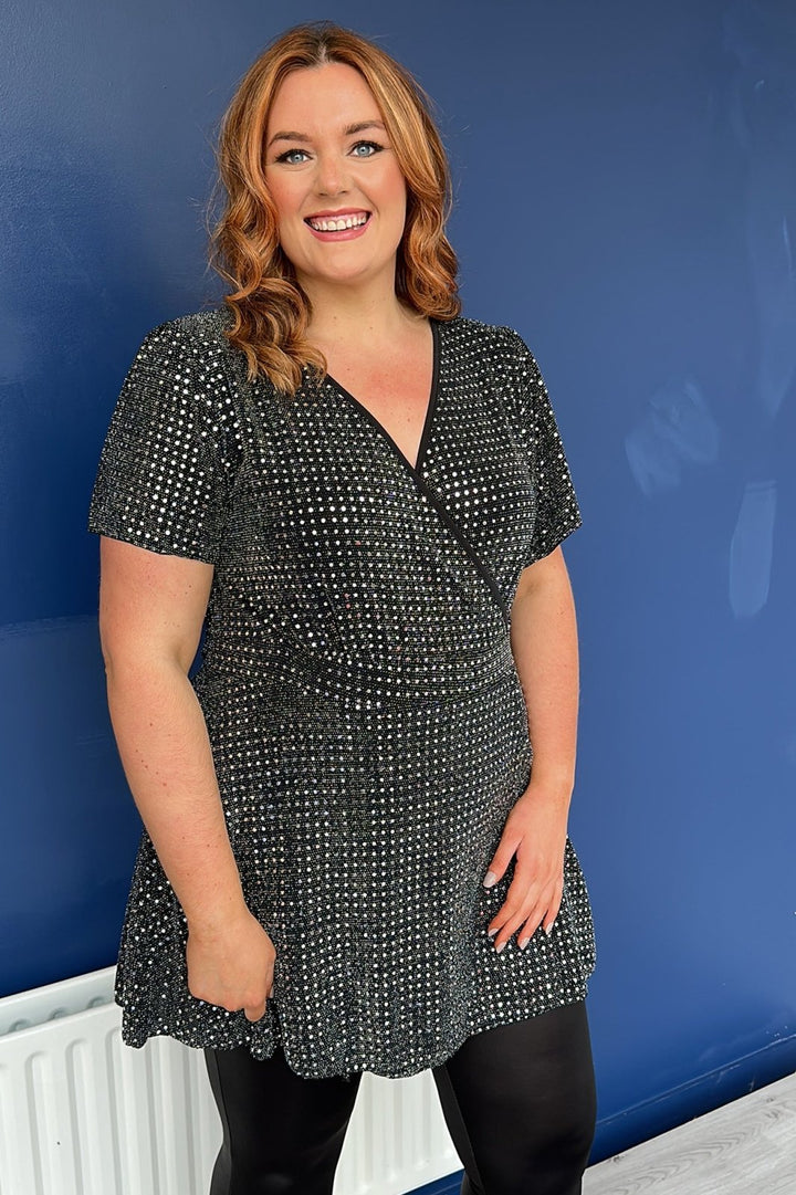 Metallic Angel Sleeve Plus size Wrap Top - Curvy Chic Boutique