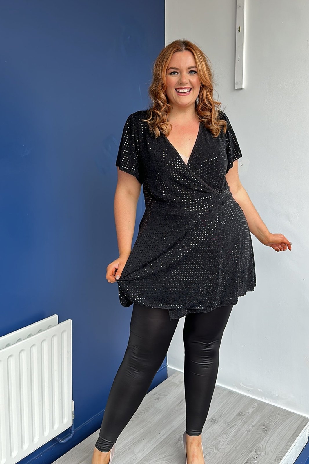 Metallic Angel Sleeve Plus size Wrap Top - Curvy Chic Boutique