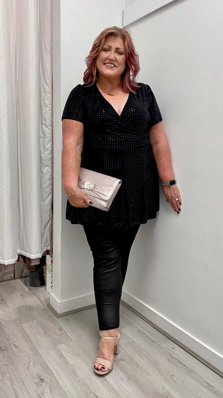 Metallic Angel Sleeve Plus size Wrap Top - Curvy Chic Boutique