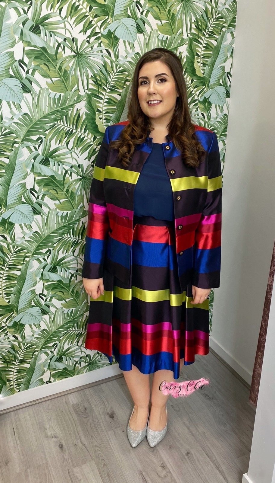 Multicoloured Block Striped Plus Size Jacket - Curvy Chic Boutique