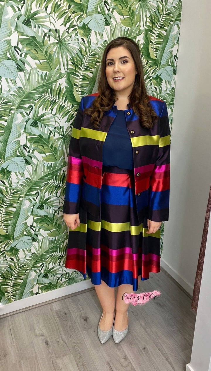 Multicoloured Block Striped Plus Size Jacket - Curvy Chic Boutique