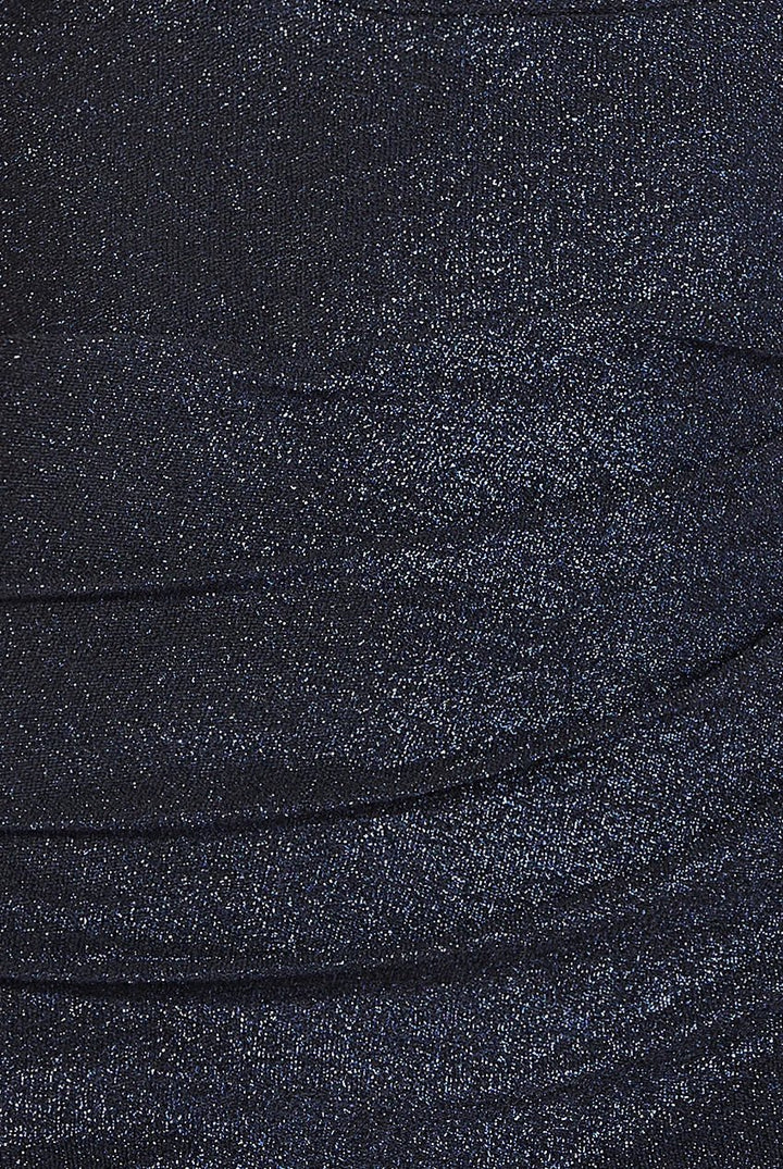 Navy Lurex Cowl Neck Off The Shoulder Midi Dress - Curvy Chic Boutique