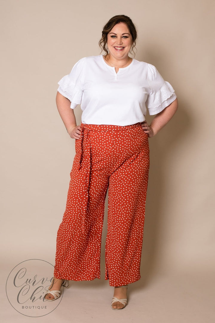 Navy or Rust Polka Dot Wide Leg Trousers - Curvy Chic Boutique