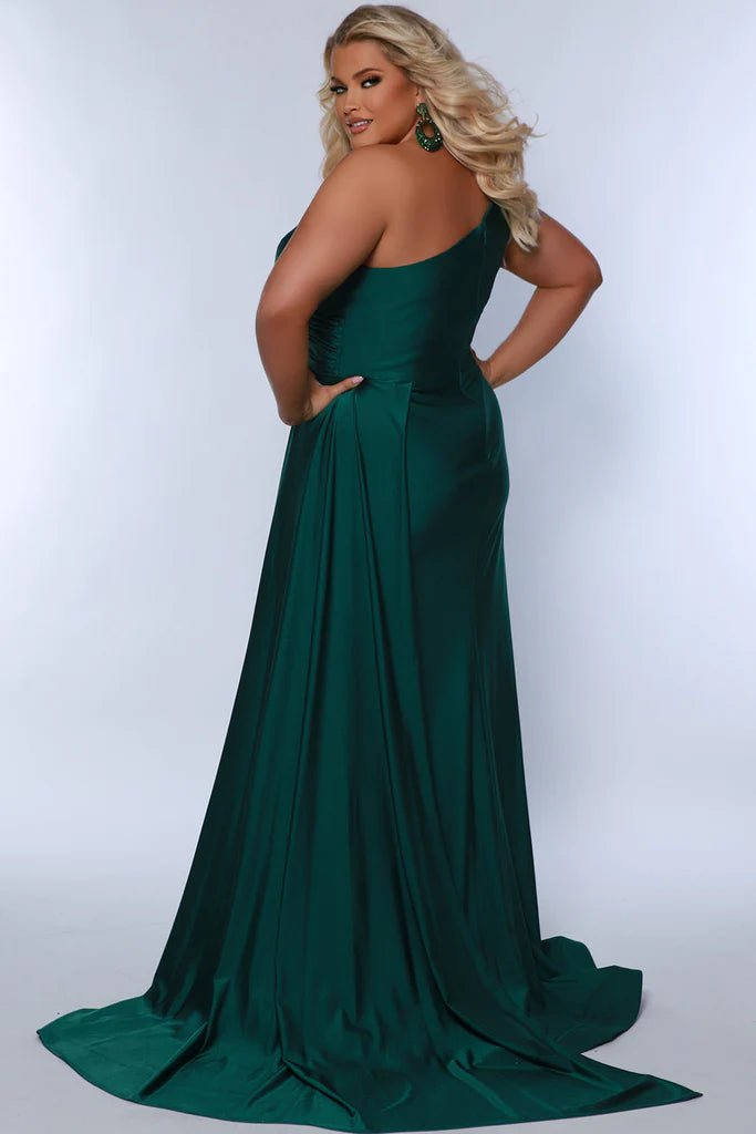 One Shoulder Plus Size Formal Dress in Black or Forest Green - Curvy Chic Boutique