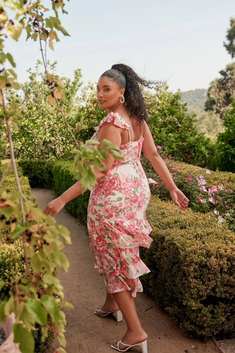 Plus Size Floral Printed Ruffle Tiered Midi Dress - Curvy Chic Boutique