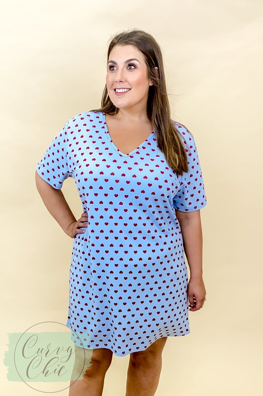 Plus size Heart print nightie - Curvy Chic Boutique