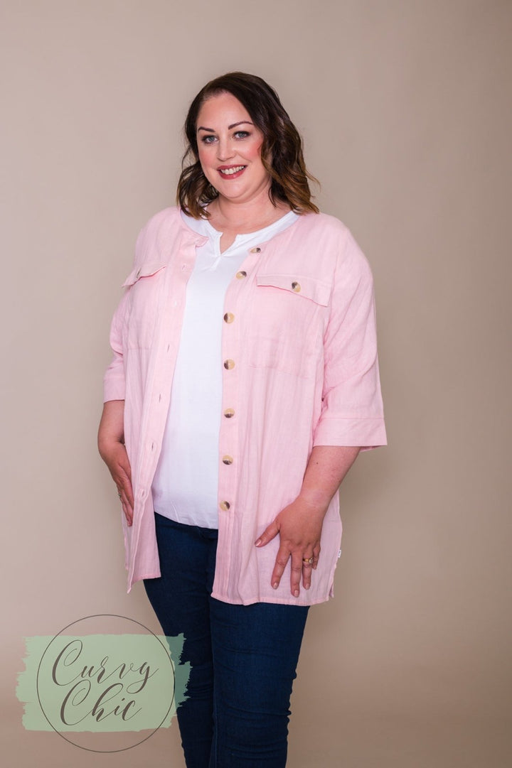 Plus Size Pink 3/4 Sleeve Shacket - Sustainable Collection - Curvy Chic Boutique