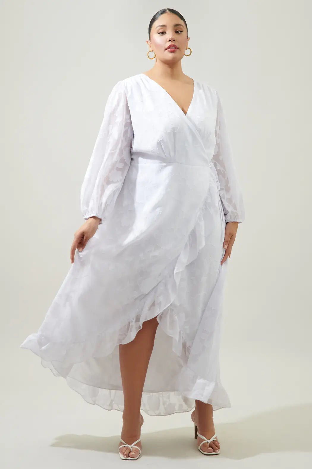 Plus Size White Burnout Hi Low Wrap Dress - Curvy Chic Boutique