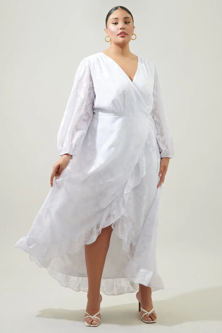 Plus Size White Burnout Hi Low Wrap Dress - Curvy Chic Boutique