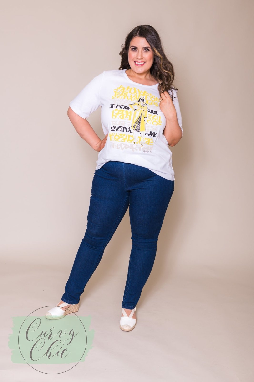Plus Size Yellow and White Graphic T-Shirt - Curvy Chic Boutique