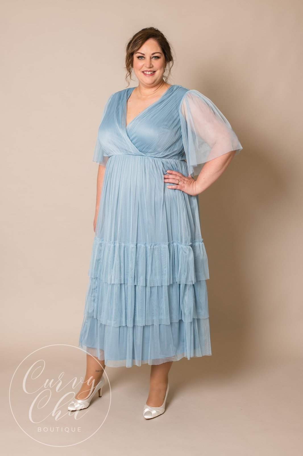 Recycled Curve Light Blue Faux Wrap Pleated Midaxi Dress | Anaya With Love - Curvy Chic Boutique