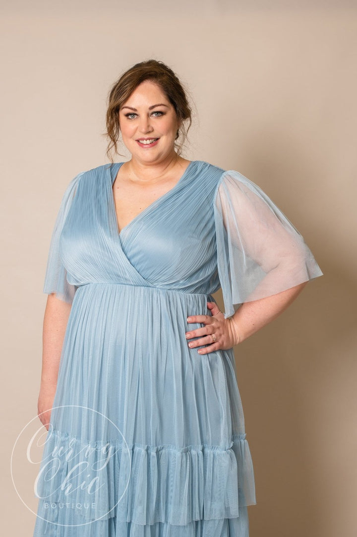 Recycled Curve Light Blue Faux Wrap Pleated Midaxi Dress | Anaya With Love - Curvy Chic Boutique