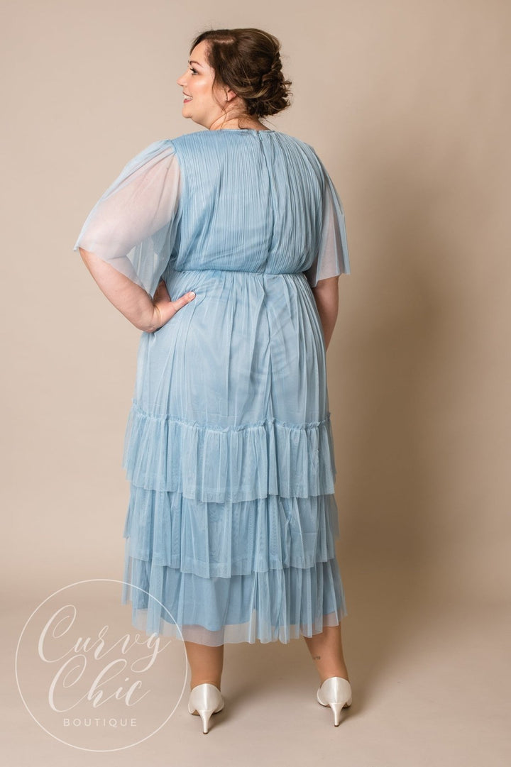 Recycled Curve Light Blue Faux Wrap Pleated Midaxi Dress | Anaya With Love - Curvy Chic Boutique