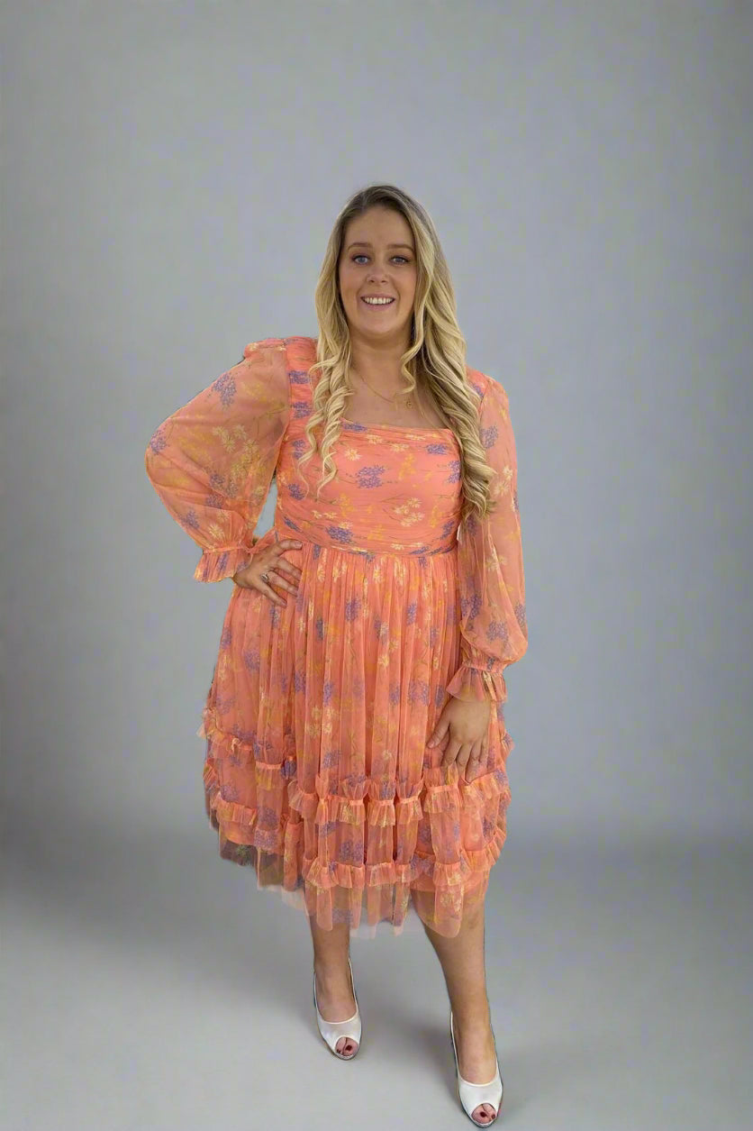 Recycled floral square neck midi dress with ruffle detail | Anaya with Love - Curvy Chic Boutique