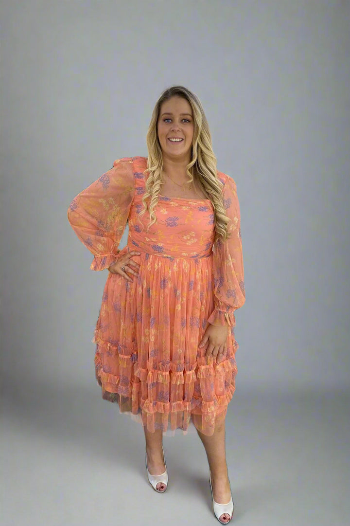 Recycled floral square neck midi dress with ruffle detail | Anaya with Love - Curvy Chic Boutique