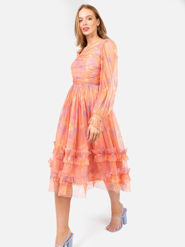 Recycled floral square neck midi dress with ruffle detail | Anaya with Love - Curvy Chic Boutique