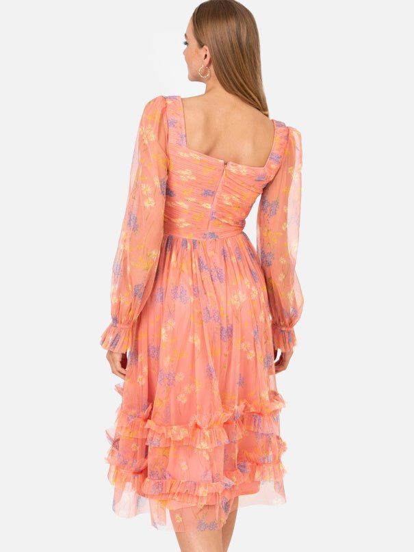 Recycled floral square neck midi dress with ruffle detail | Anaya with Love - Curvy Chic Boutique